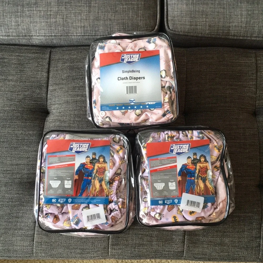 LOT 3 sets of 3 diapers Justice League reusable Cloth Diapers Set